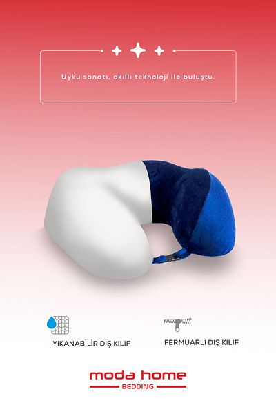 moda home bedding Visco Ορθοπεδικό Μαξιλάρι Ταξιδιού-Μαξιλάρι Visco, Αφαιρούμενη Θήκη, Πολυτελές Μαξιλάρι Ταξιδιού