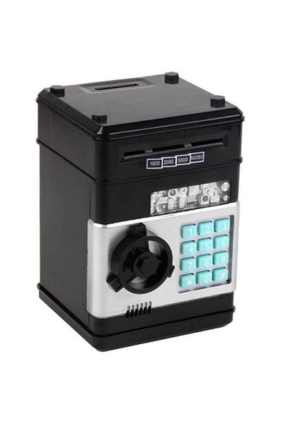 LUDIRO Pusculita Seif pentru Copii, Sunete si Lumini, Rulare automata a Bancnotelor, 19.5x13x12 Cm, Negru