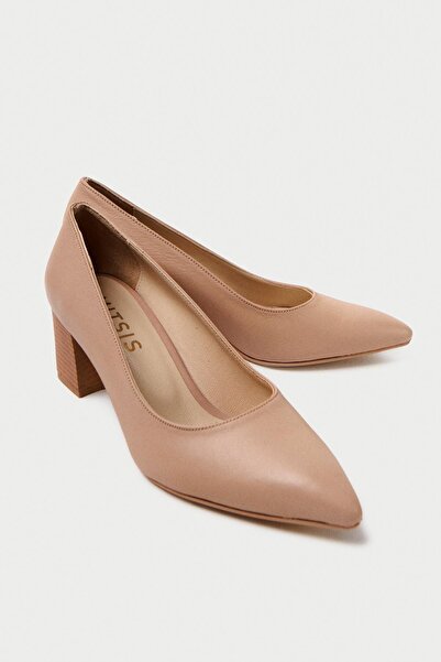 Mubiano Dámské boty na podpatku z pravé kůže MBMTS21-N Nude 5,5 cm tlusté podpatky