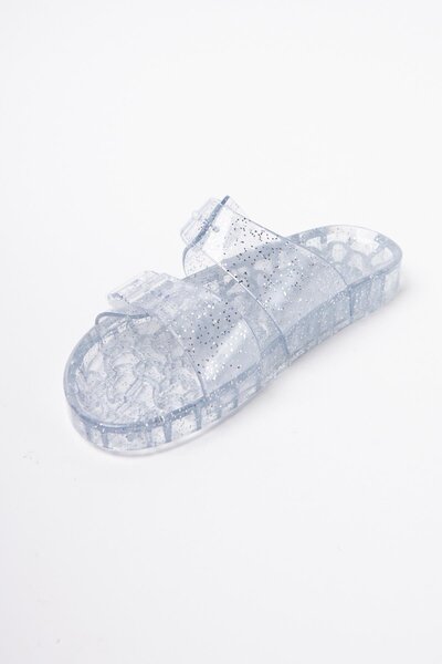 Mubiano Summer Women's Jelly Transparent Gray Glitter Flat Slippers-Mstb165-Sgs