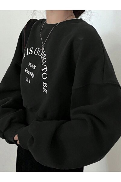 over head oh Hanorac negru pentru femei Today Is Going cu imprimeu Crop Crew ...