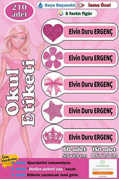 GSticker İsme Özel Okul Etiketi Kalem Defter Etiketi Sticker Kız Çocuk Figürl...