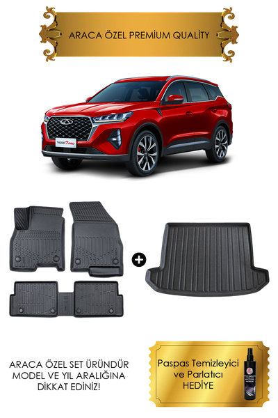 Sare Tuning Chery Tiggo 7 Pro Max 2024 - 2025 Sonrası 3D Bagaj Havuzu ve 4D L...
