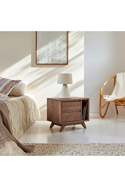 ŞafakMobilya Dark Walnut Masif Ahşap Komodin