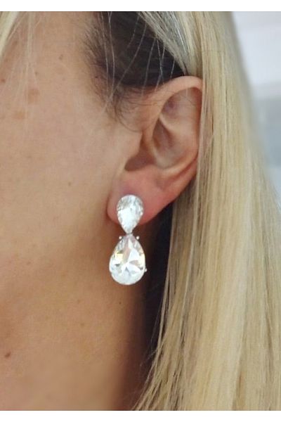 mos&more White Stone Drop Women's Earrings