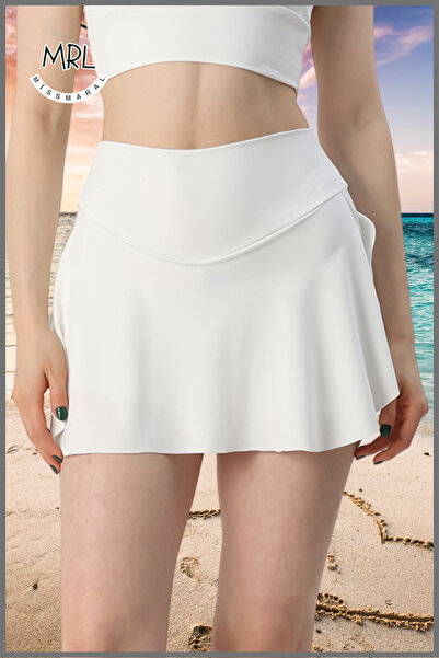 missmaral Ecru Sea Pool Sports Beach Shorts High Waist Gathering Quick-Drying Special Design Beach Shorts