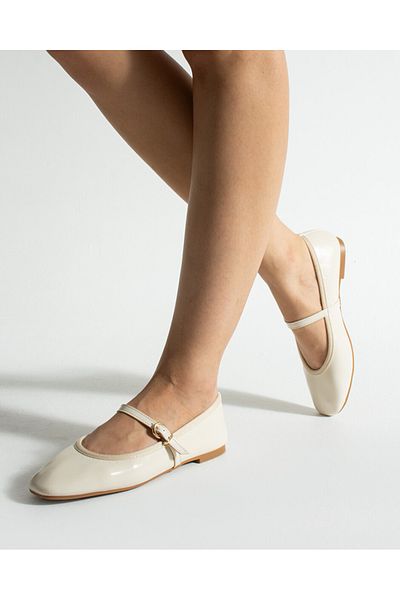 Lorenn Bella Beige Matte Skin Gold Buckle Detailed Orthopedic Flat Sole Women's Daily Ballerinas
