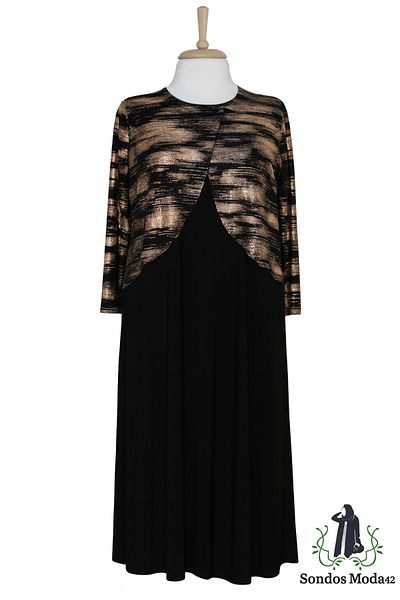HESNA Black Zuhal Jacket Plus Size Stylish Golden Yellow Patterned Mother Evening Dress Suit