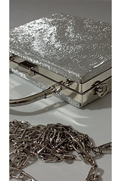 Şarra Gossi Gümüş Simli Abiye Çanta Gece Çantası Kadın Çanta Lame Abiye Çanta Silver Gece Çantası