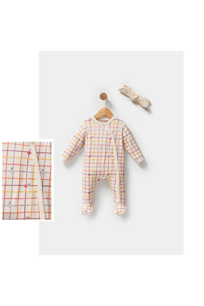 HENGAME Esya Baby Baby Girl Floral Plaid Hat Cotton Jumpsuit - Cream (0-3 Mon...