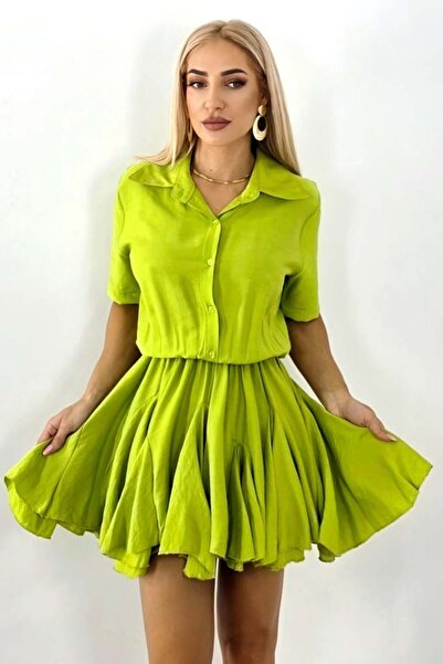 FashionForYou Κοντό φόρεμα για καθημερινή χρήση με όγκο και βολάν, χρώμα παιώ...