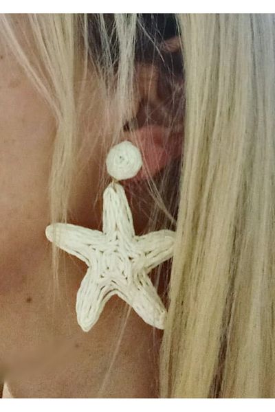 mos&more Ecru Starfish Raffia Beach Women's Earrings