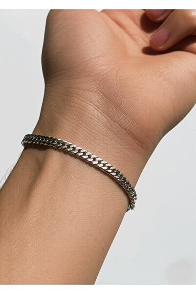 KANERUZ سوار فولاذي بسلسلة سميكة من الفولاذ باللون الفضي للجنسين