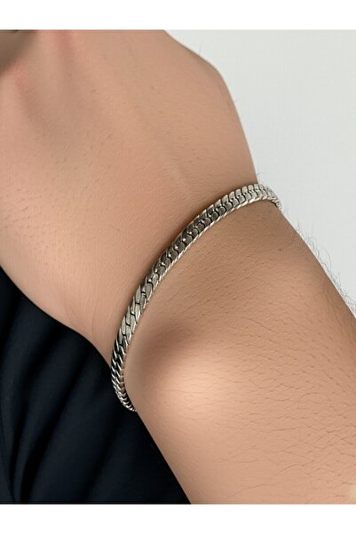 KANERUZ سوار سلسلة محبوكة سميكة من الفولاذ باللون الفضي للجنسين