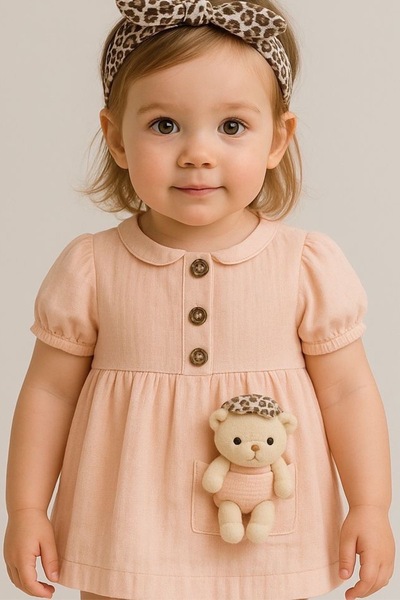 MixMax Bebe Leopard Bandana Bear Baby Girl Muslin Dress