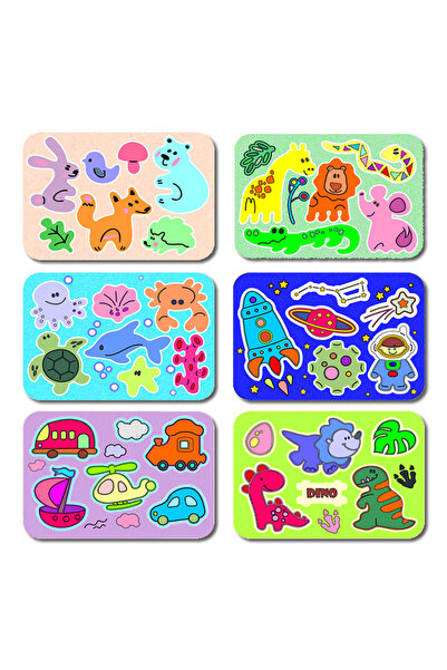 dudugift 6'lı SET Ahşap KARAKTER PUZZLE 6 Farklı Model. Ahşap Kesim 6'lı SET