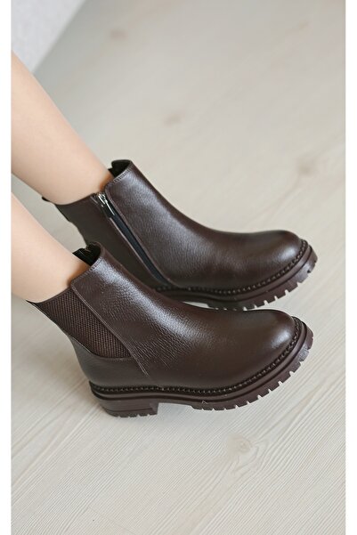 EREN SHOES BAG (ΣΟΥΛ) Καφέ Γνήσιο Δερμάτινο Ορθοπεδικό Μποτάκι με Φερμουάρ και Λεπτομέρεια από Λάστιχο στα Πλαϊνά