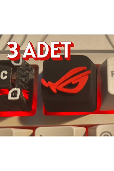 PUREYSMA ROG Logolu Özel Keycap 3'lü Set | Mekanik Klavye Tuş Takımı | Asus Gaming Temalı Tuş Seti