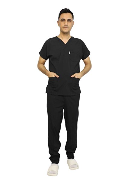 nutrix بدلة رجالية سوداء من الليكرا بأكمام الخفافيش للممرضات والأطباء، زي مست...