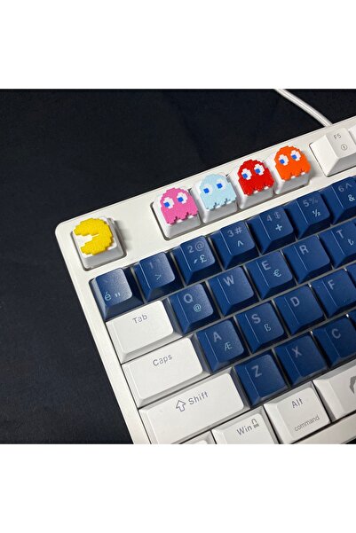 PUREYSMA Pac-Man Klavye Tuş Seti (5’li) – Altı Beyaz | Retro Ghost & Pac-Man Keycap | Cherry MX Uyumlu