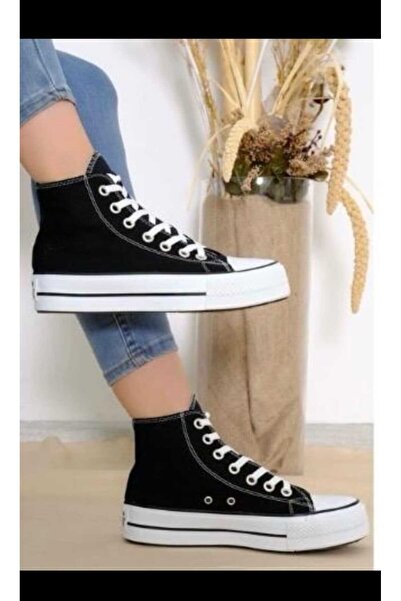 PremiumShoes حذاء رياضي أسود طويل ذو نعل سميك