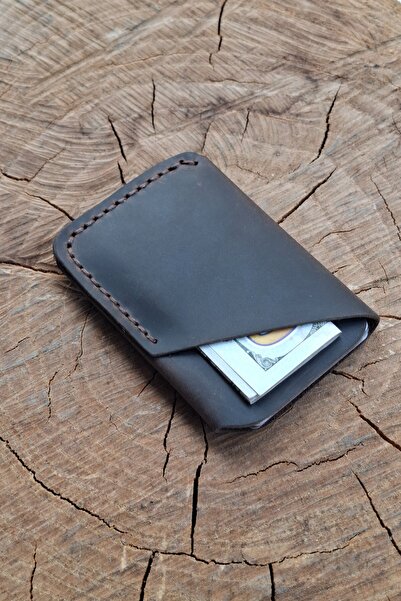 MAT Deri حامل بطاقات فائق النحافة باللون البني مصنوع يدويًا من الجلد الطبيعي ...