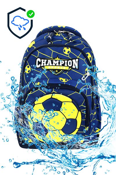 Bodmar Çanta Since 2023 Football Patterned Yellow Navy Blue Children's Primary School School Bag Set (Bag Thermal Lunch Pen Holder)