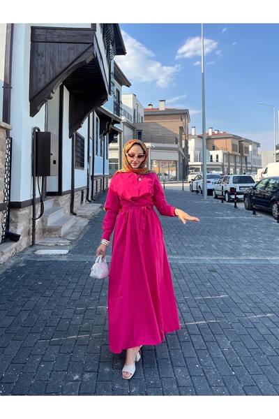 W WARGA Kendinden Kuşaklı Yandan Cepli Yazlık Elbise
