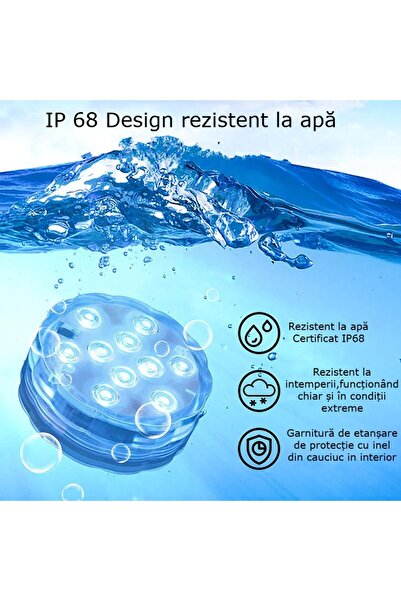 GBV LOGIC Underwater light with remote control, 10 LEDs, 1200mAh rechargeable battery, swimming pool, aquarium