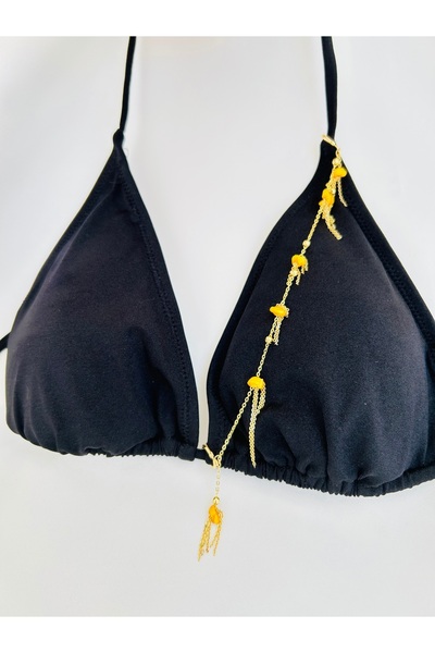 OITA Beach bikini charmı mayo ve bikini aksesuarı plaj modası sarı püskül zin...