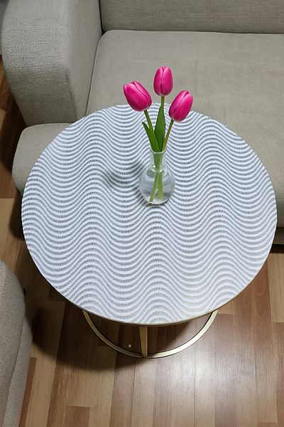 Rona Home Decorative Round White Coffee Table Tablecloth – Pvc, Lace Pattern, Parallel Stripes