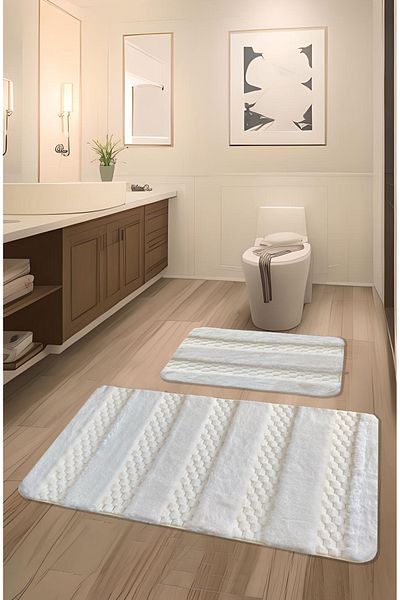 FeelHome Serante Rabbit Hair, Non-Slip Base, Fluffy, Soft, Ultra Luxurious, Washable 2-Piece Bath Mat