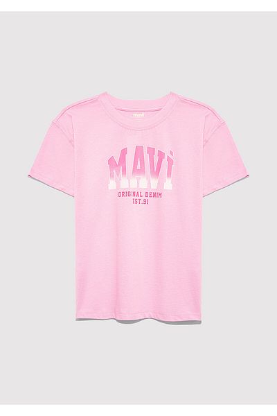 Mavi Logo Printed Pink T-Shirt Loose Fit / Loose Relaxed Fit 7610386-70972