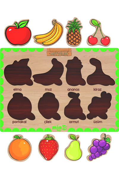 minİQ toys Wooden Turkish Fruits+professions+shapes+numbers Set of 4 Educational Puzzle