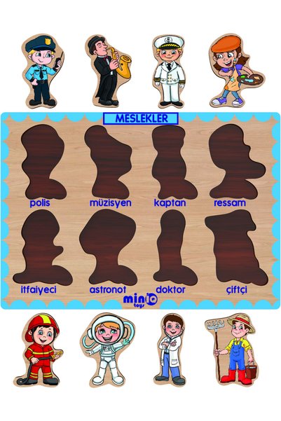 minİQ toys Wooden Turkish Fruits+professions+shapes+numbers Set of 4 Educational Puzzle