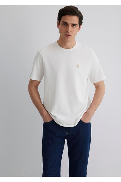 Mavi Tricou alb cu detaliu broderie cu sigla Mühsel Regular Fit / Regular Cut 0612736-70057