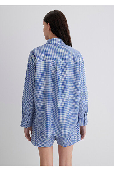 Mavi Kareli Lacivert Gömlek Oversize / Geniş Kesim 1211242-90956
