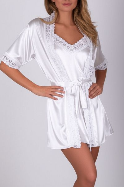 ZENCHES Satin Dressing Gown with Lace Detail