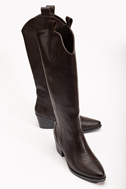 Ms Sugar Női égetett barna bőr hímzett hosszú cowboy csizma