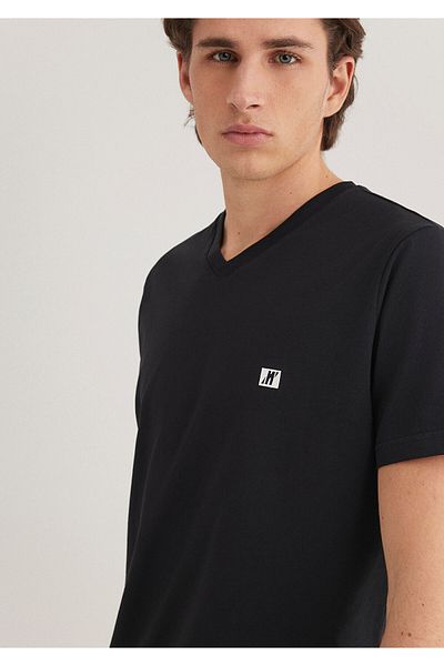Mavi Schwarz bedrucktes Standard-T-Shirt 0612756 -71379