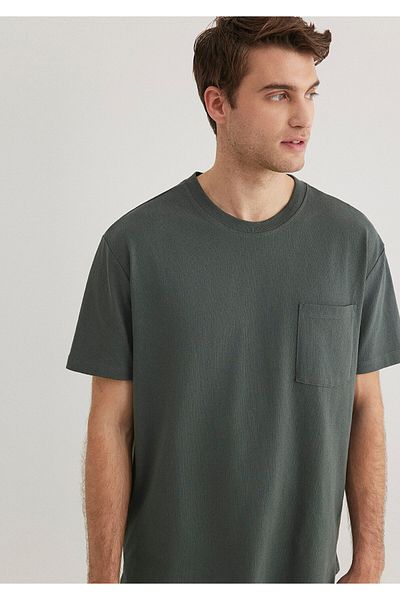 Mavi Tricou de bază verde cu buzunar Loose Fit / Loose Relaxed Fit 066248 -71598