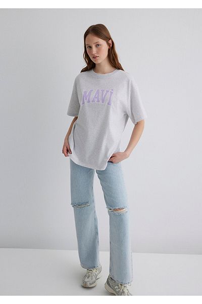 Mavi Tricou gri cu imprimeu cu logo oversize / croi lat1600843-85438
