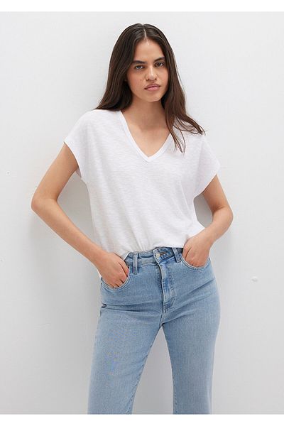 Mavi Weißes Basic-T-Shirt mit V-Ausschnitt, reguläre Passform 1612380 -620