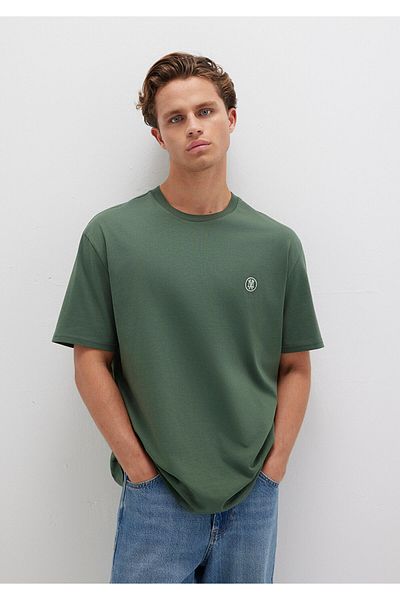 Mavi Grünes T-Shirt mit aufgesticktem Robbenlogo, lockere Passform / lockere, entspannte Passform 067074-81570