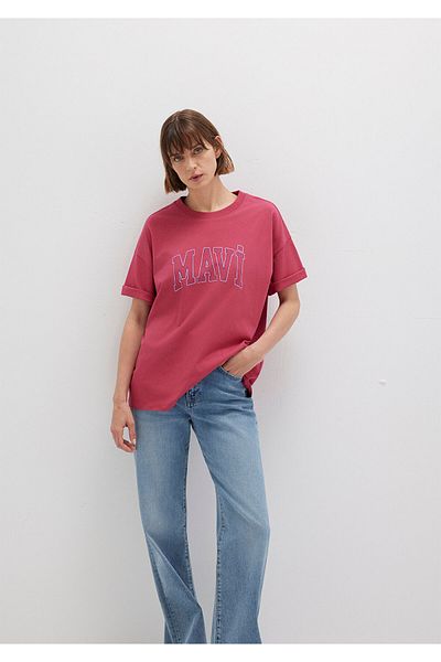 Mavi Tricou roz cu imprimeu cu logo, cu croiala normală / croială normală 1611193-70931