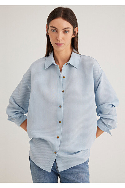 Mavi Lux Touch TENCEL TM Çizgili Modal Gömlek Oversize / Geniş Kesim 1210339-...