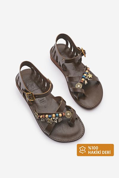 Marjin Damen Leder Eva Sohle Flip Flops Alltagssandalen Kitaz Braun