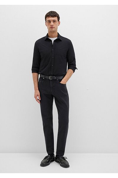 Mavi Schwarzes, tailliertes Strickhemd 0210294-900