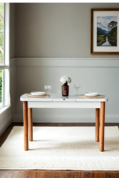 Woodenbend Loretta Natural Beyaz Açılır Ahşap Masa 70x127 cm