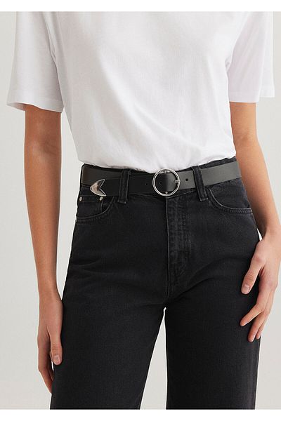 Mavi Centura neagra din imitatie de piele - 196041 -900